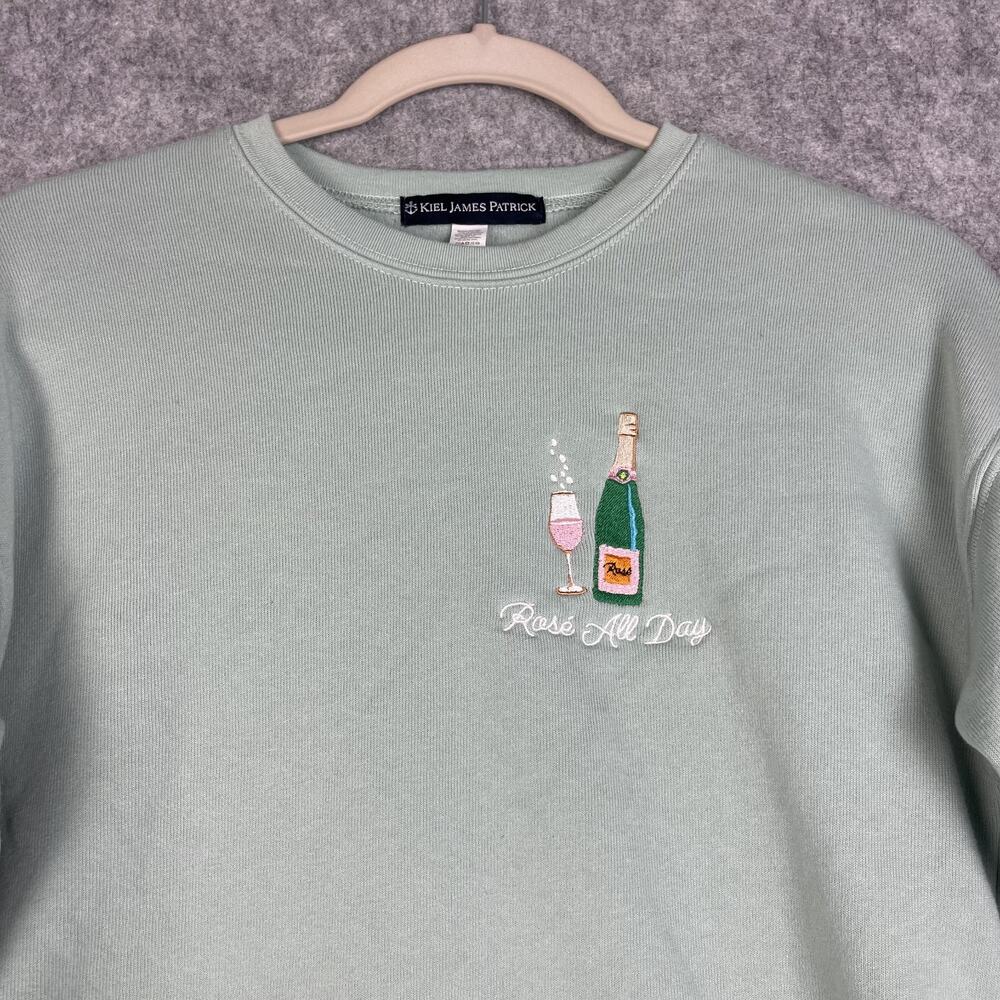 Kiel James Patrick Sweatshirt Womens XS Green Rose All Day Wine Embroidered Soft - Picture 2 of 12